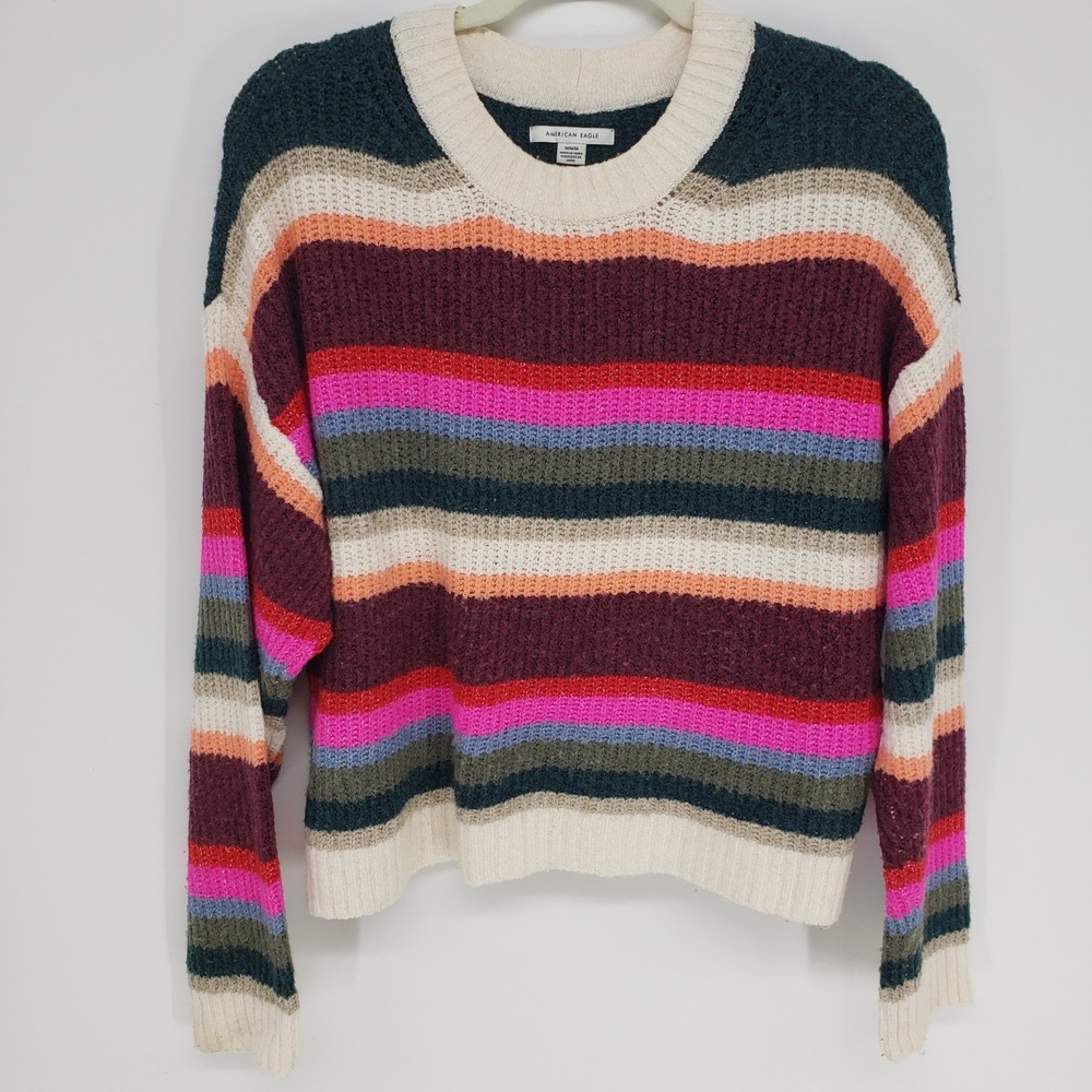 American Eagle Striped Pullover Sweater Womens Medium Multicolor Knit Crewneck